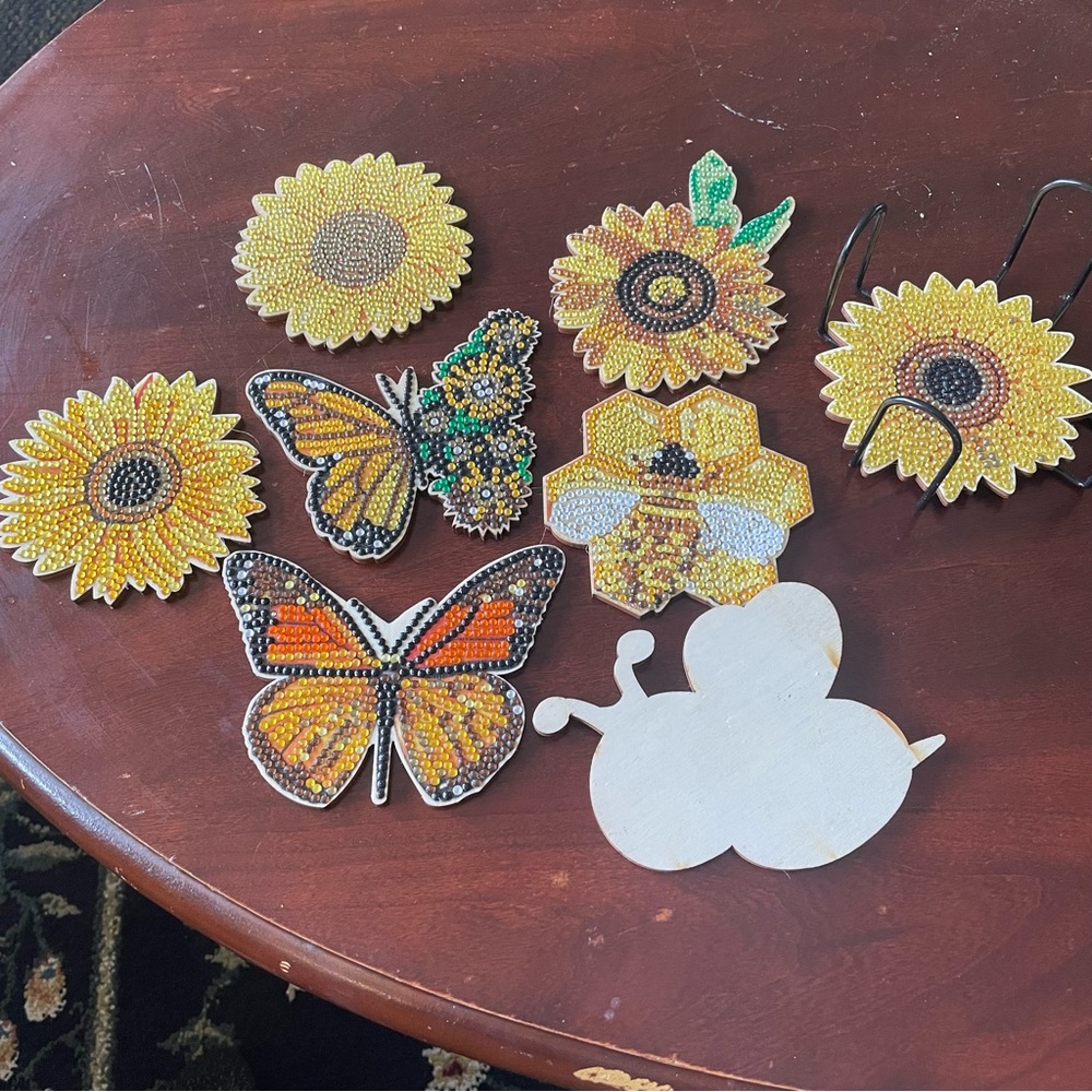 Colorful Butterfly Bee Flower Bedazzled Coaster Set - Picture 3 of 3
